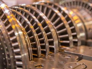 Close up on steam turbine